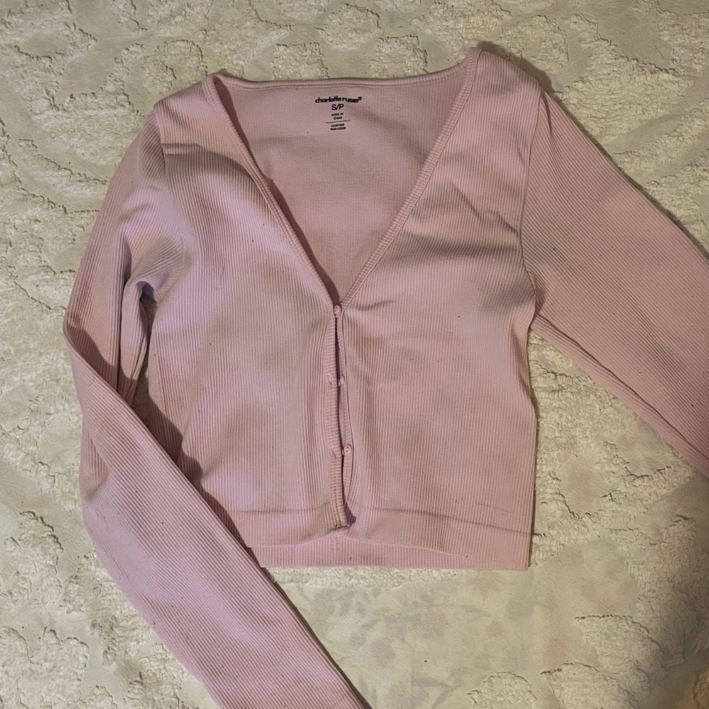 Charlotte Russe Light Pink Ribbed V-Neck Top